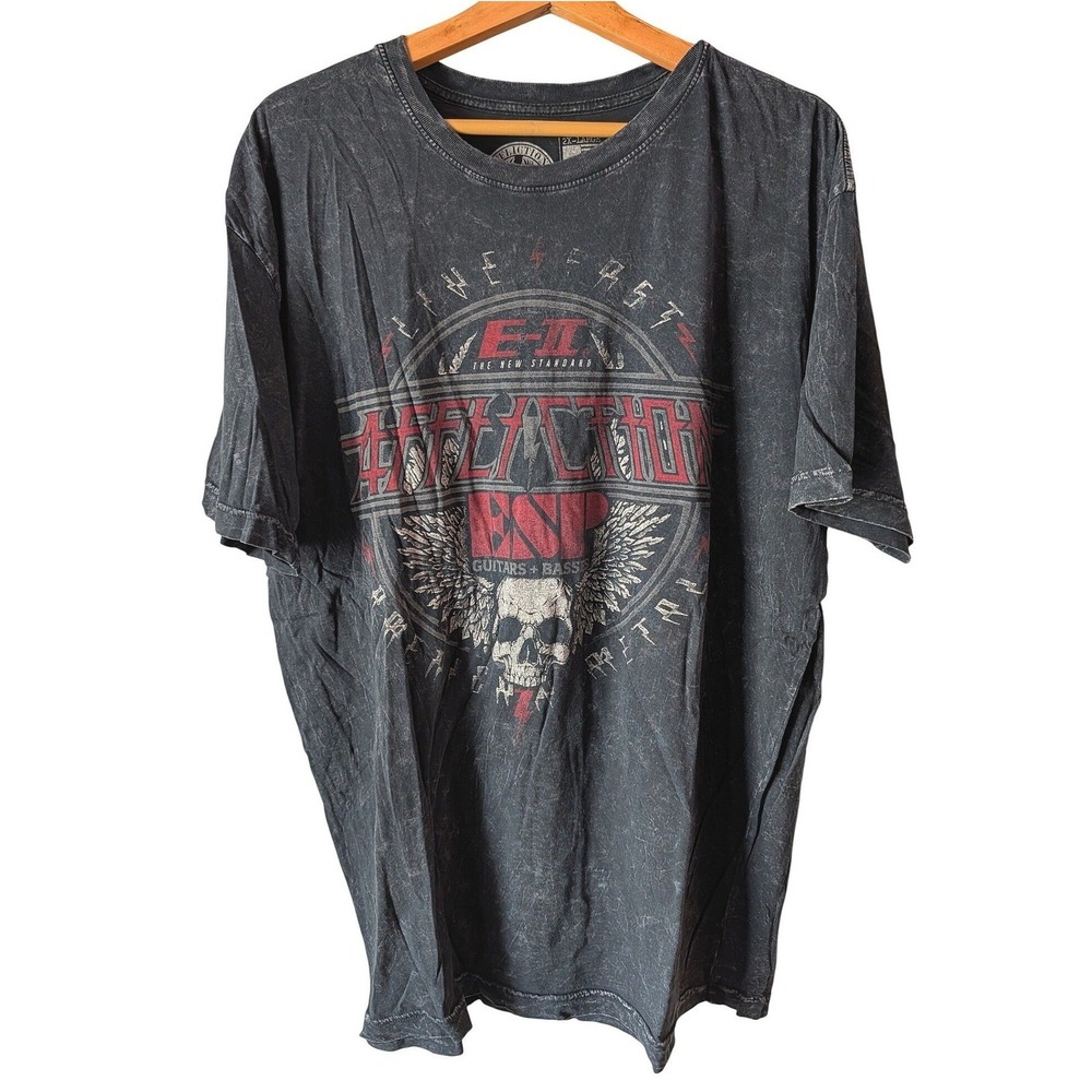 Affliction T Shirt Mens 2XL Black ESP Guitars Skull Graphic Made in USA Metal